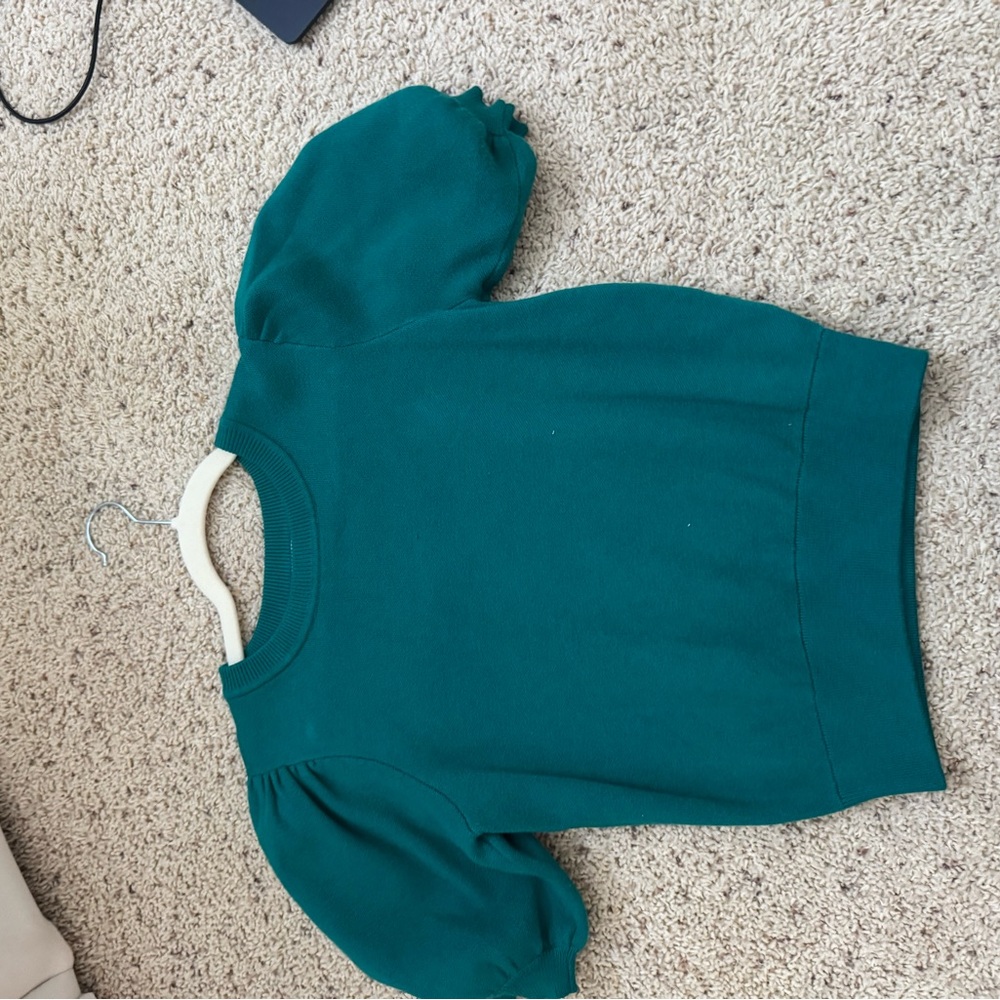 English Factory Teal Puff Sleeve Sweater